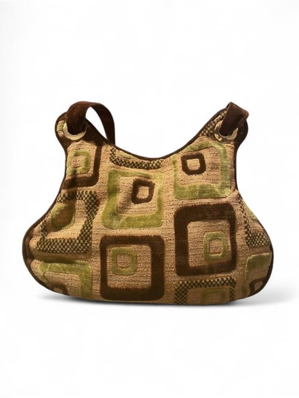 Offhand Designs vintage brown and green patterned bag